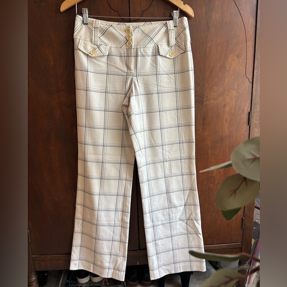 LOFT Pants - Vintage LOFT Cream Plaid High-Waist Wide Leg Pants size 4